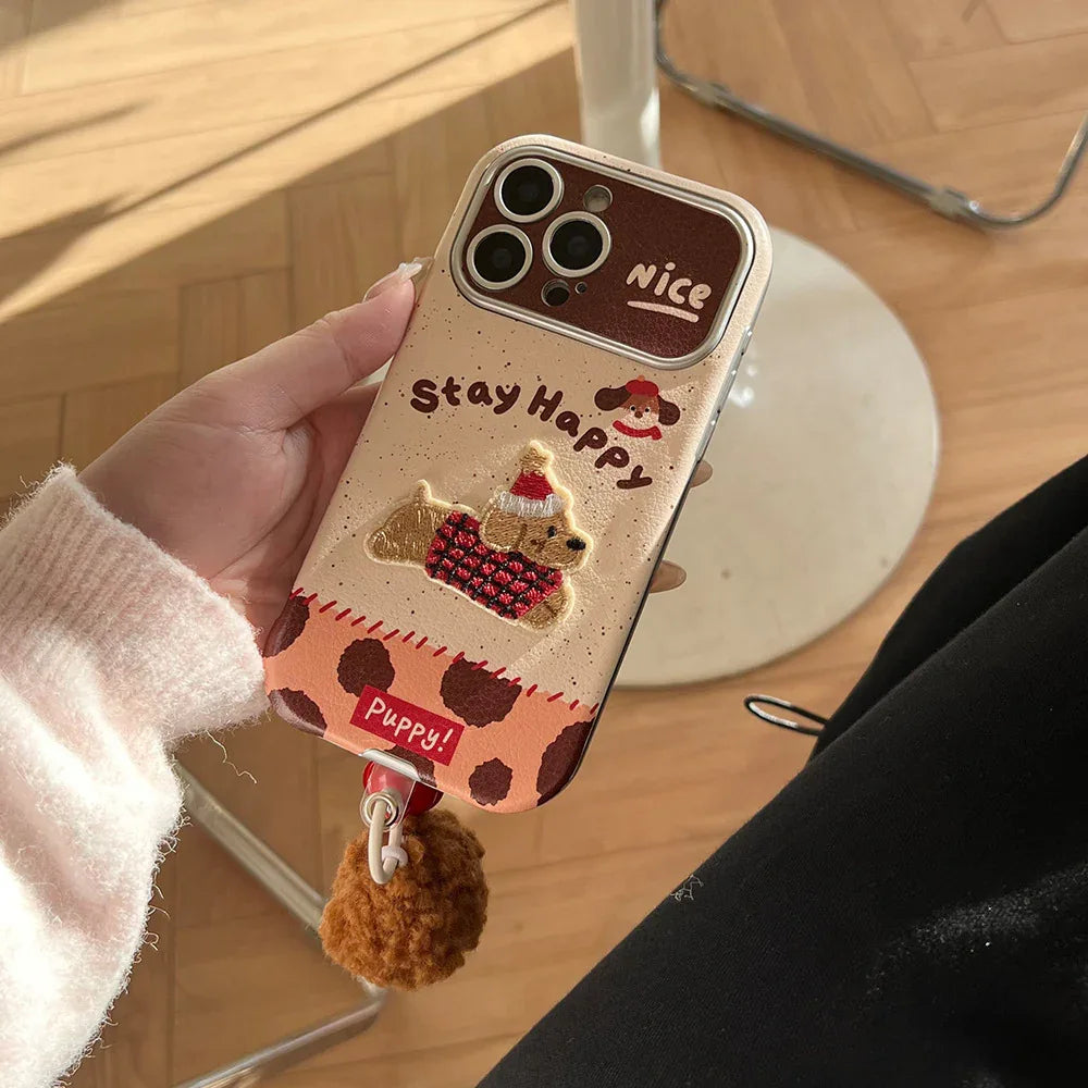Drop-proof iPhone Case With Leather-texture Embroidery Of A Dog