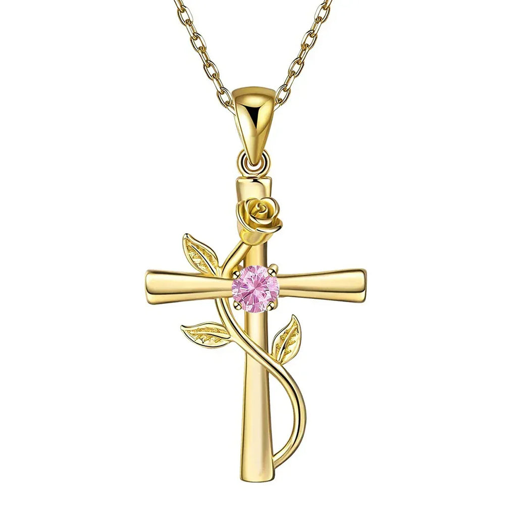 rose-cross-necklace-with-rhinestone - Viexta