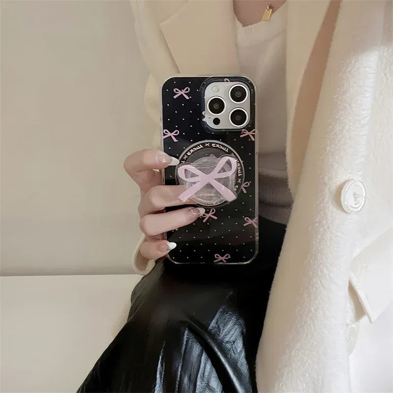 Polka Dot Bow Magnetic Strap iPhone Case - Viexta