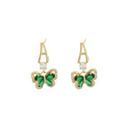 French Retro Green Zirconium Butterfly Earrings - Viexta