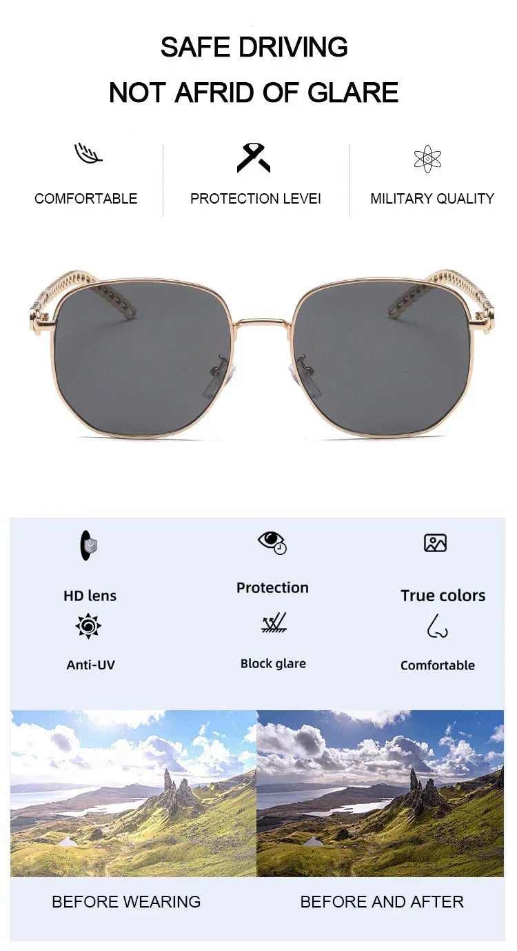 Oval Frame Metal Chain Sunglasses - Viexta