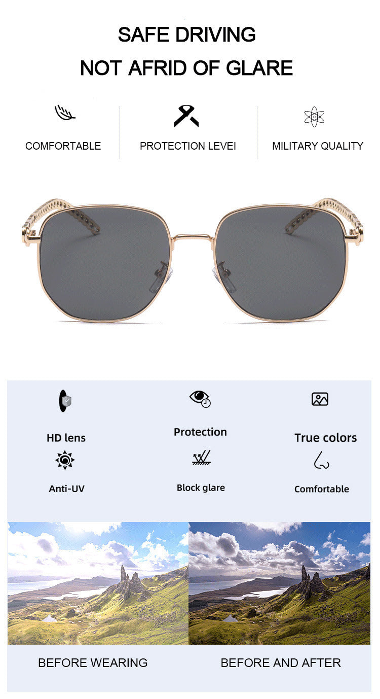 Oval Frame Metal Chain Sunglasses