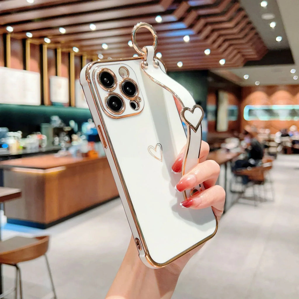 Electroplated Hollow Heart Wrist iPhone Case - Viexta
