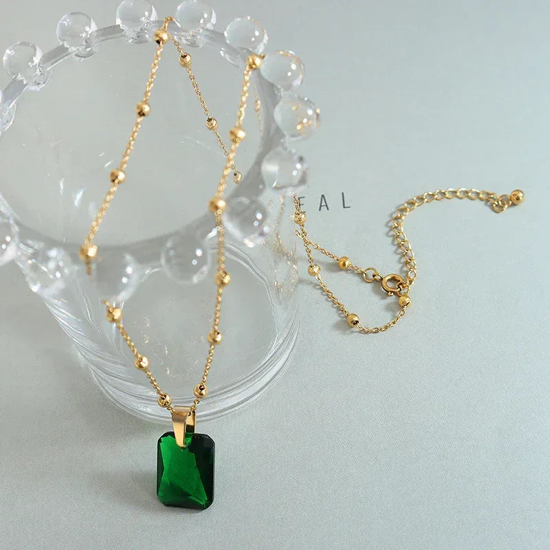 emerald-zircon-pendant-necklace-earring-jewelry-set - Viexta