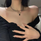 Double Layer Twin Black Rhimestone Necklace