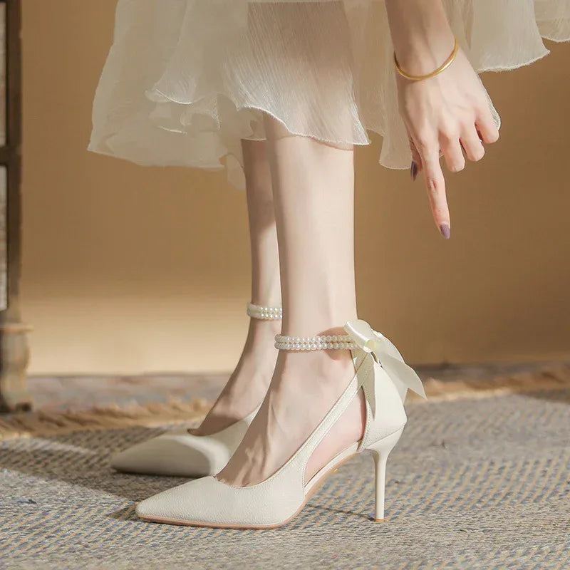 Bow Temperament Bridesmaid Stiletto Heel - Viexta