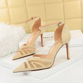 Low-cut Pointed Toe Nightclub Mesh Hollow-out Strap Heels - Viexta