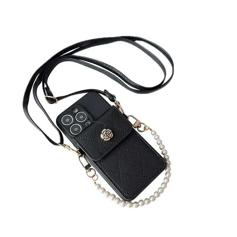 Crossbody Rope Diamond Metal Flower iPhone Case - Viexta