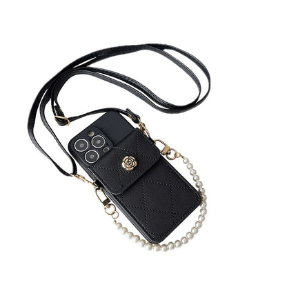 Crossbody Rope Diamond Metal Flower iPhone Case