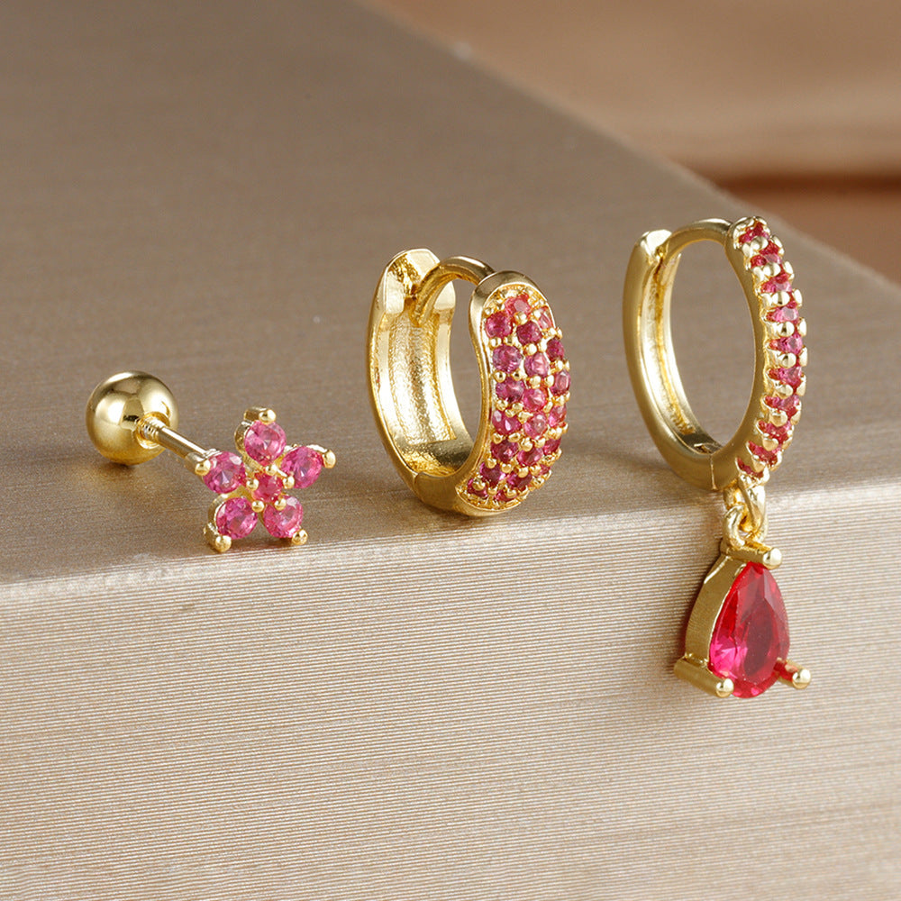 Pentagonal Flower Waterdrop Piercing Ear Bone Stud