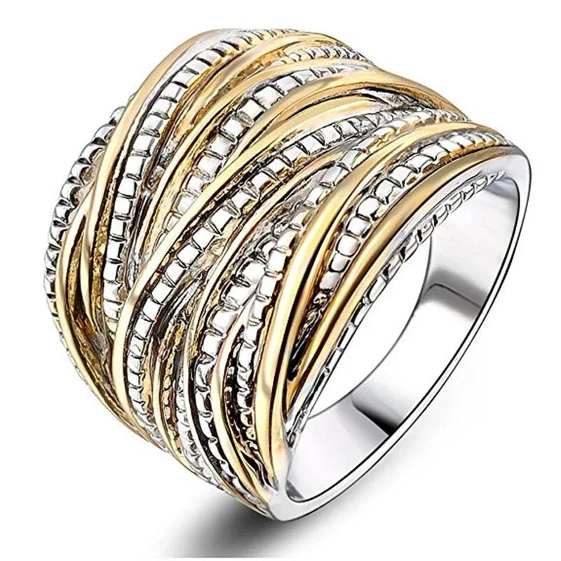 Retro Double Gold Texture rings - Viexta