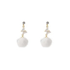 Long Butterfly Fur Ball Tassel Earrings - Viexta
