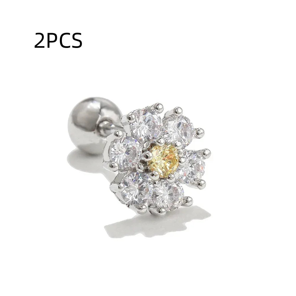 18k Pastoral Retro Two-tone Flower Stud - Viexta