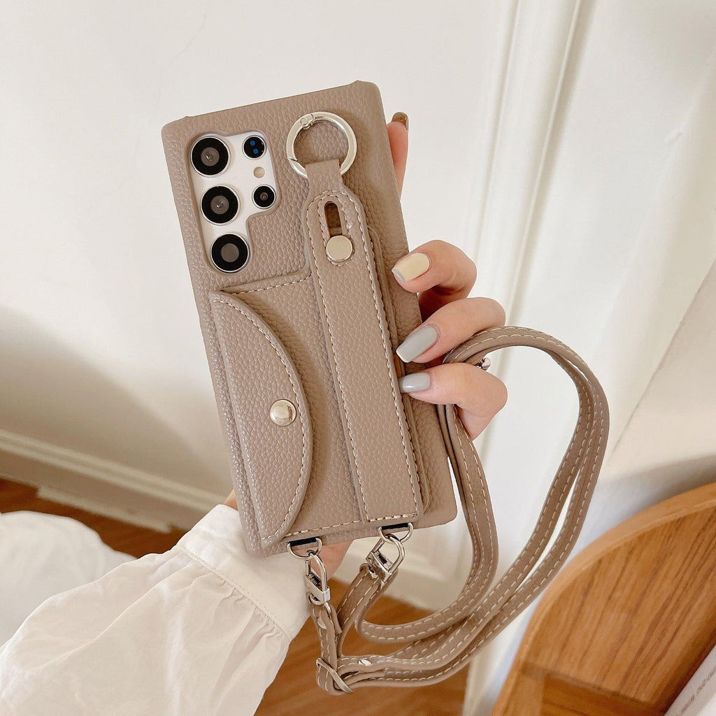samsung-litchi-pattern-card-holder-wrist-strap-phone-case - Viexta