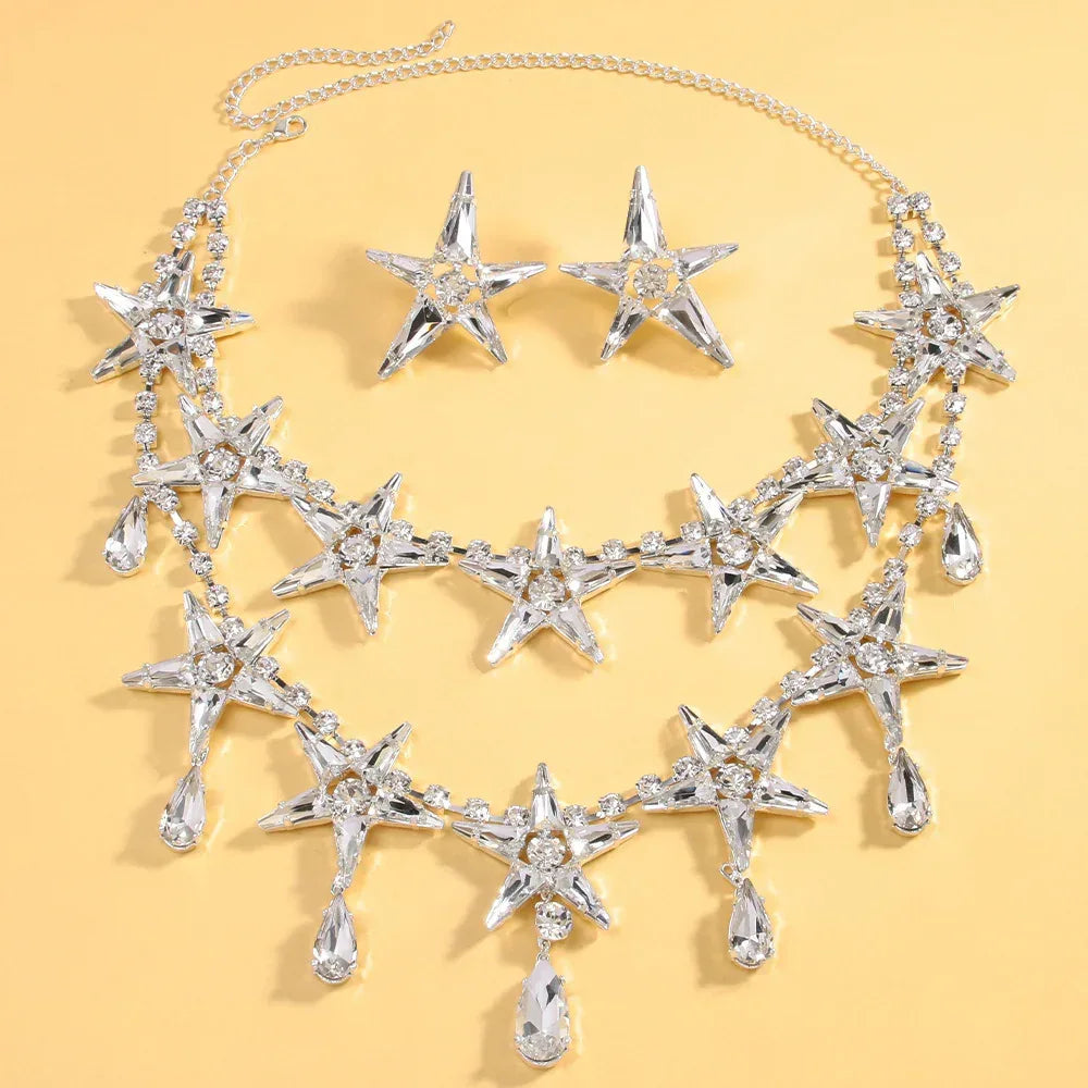 Banquet Double-layer Five-pointed Star Necklace Earrings - Viexta
