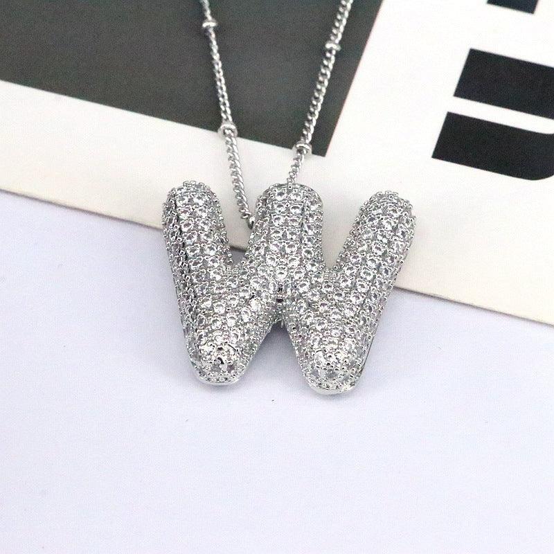 brass-zircon-bubble-letter-pendant-necklace - Viexta
