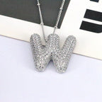 brass-zircon-bubble-letter-pendant-necklace - Viexta