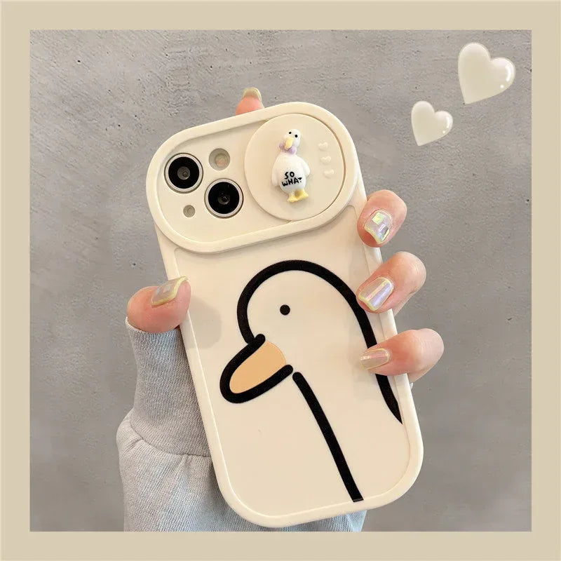 Duck Pattern Sliding Window Silicone Mobile iPhone Case - Viexta