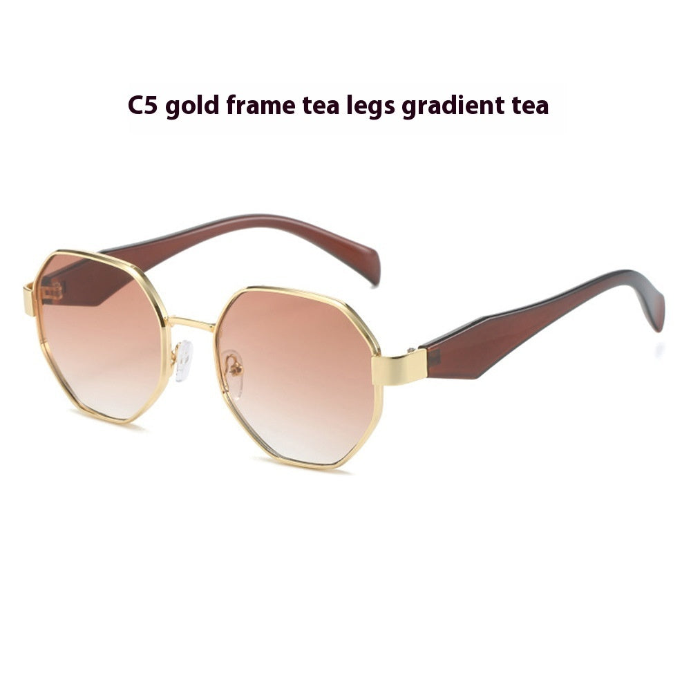 Polygonal Wide Metal Large Rim Sunglasses