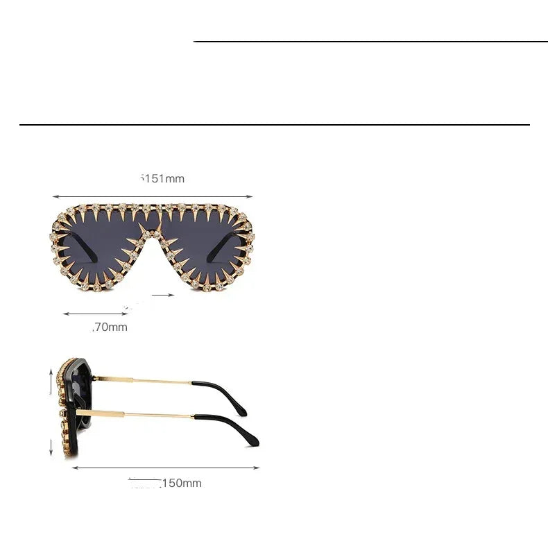 Steam Punk Diamond Oversized Sunglasses For Women Luxury - Viexta