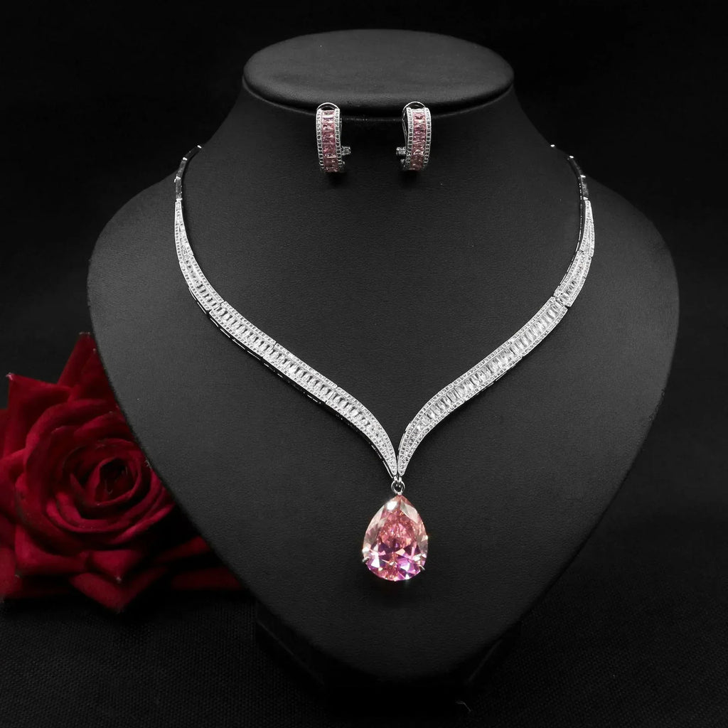 water-drop-zircon-clavicle-necklace-and-earring-set - Viexta