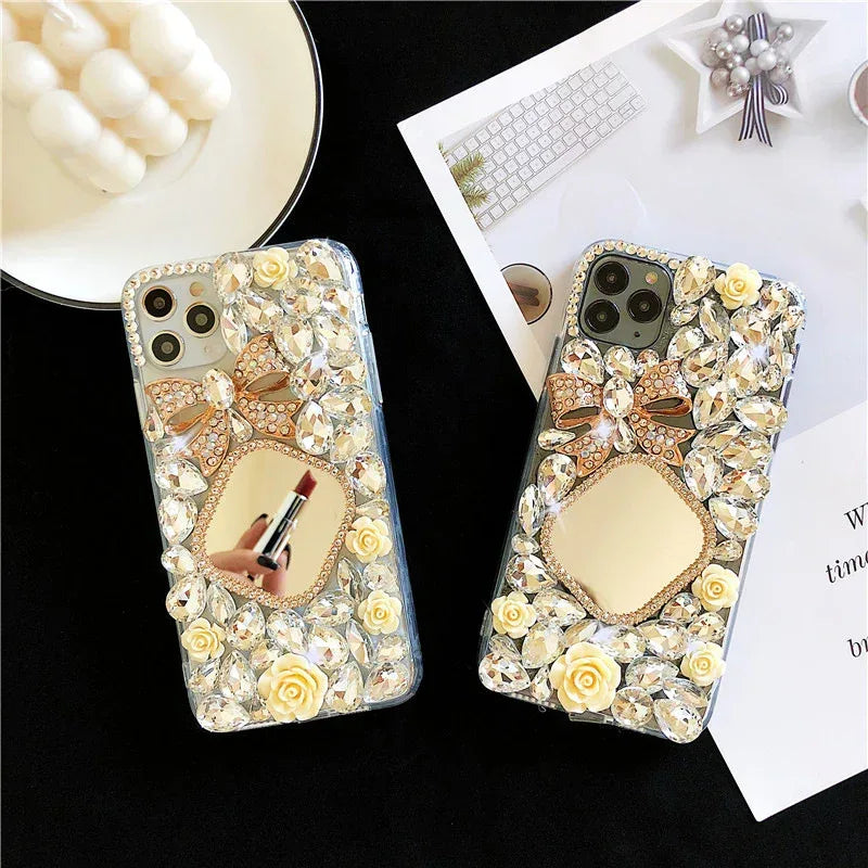 Rhinestone Mirror Diamond Bow iPhone Case - Viexta