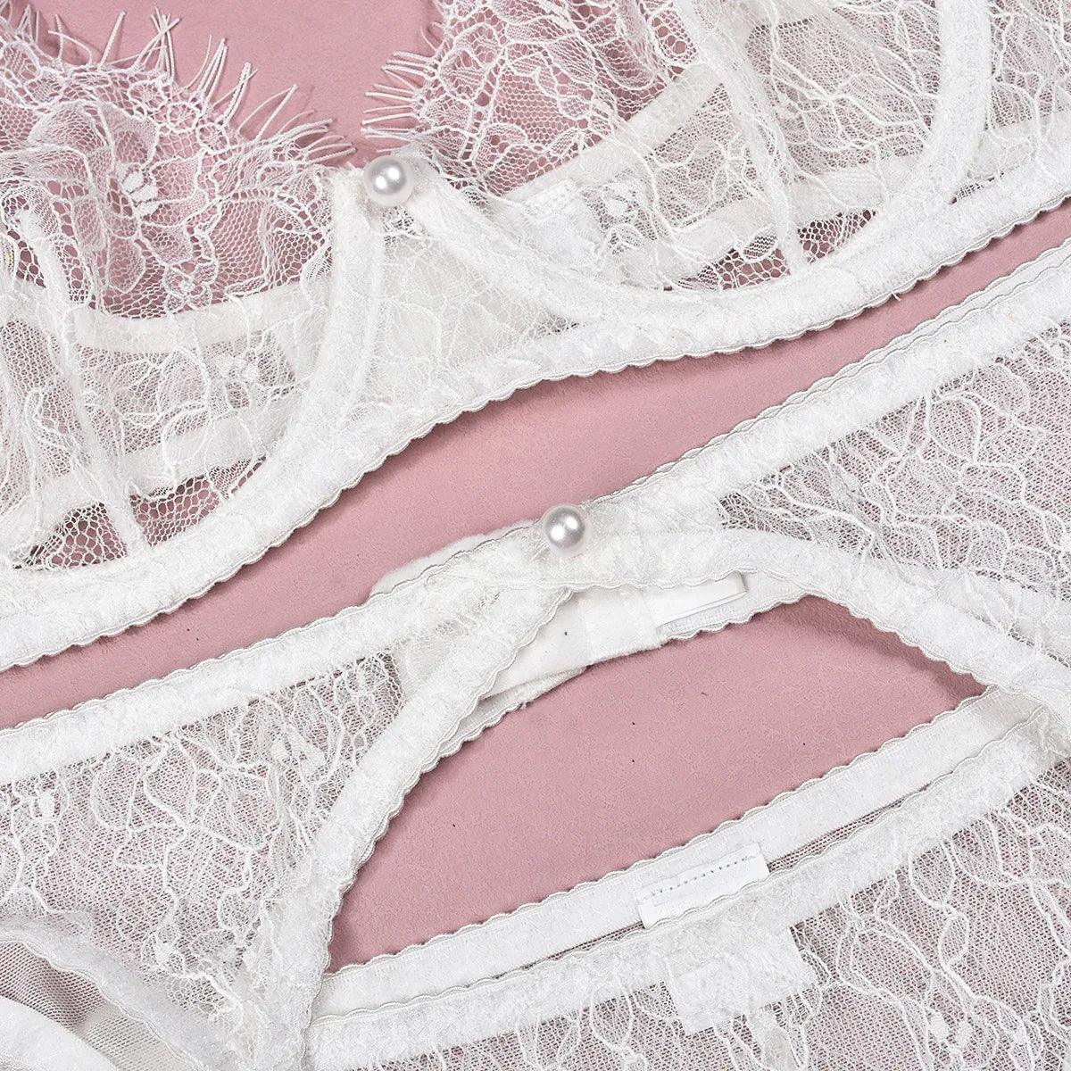 see-through-pearl-decorative-lingerie-4-piece-set - Viexta