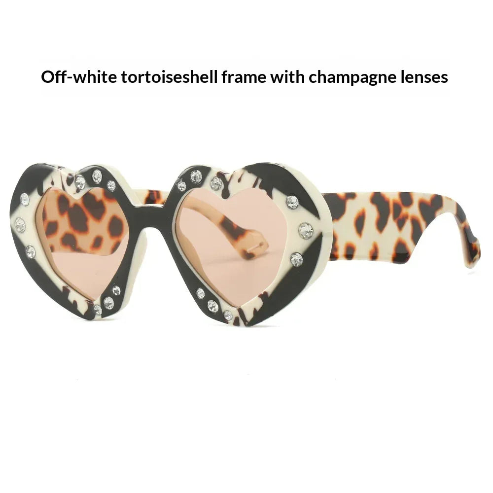 Diamond-Encrusted Heart-Shaped Sunglasses - Viexta