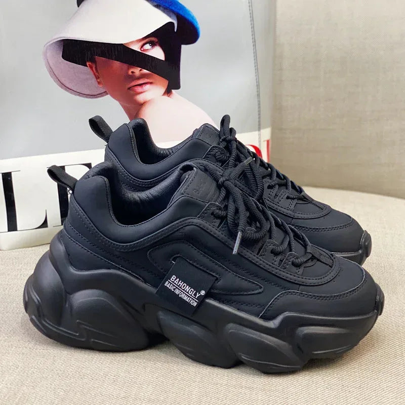 Women's Sneakers With Leather Platform - Viexta