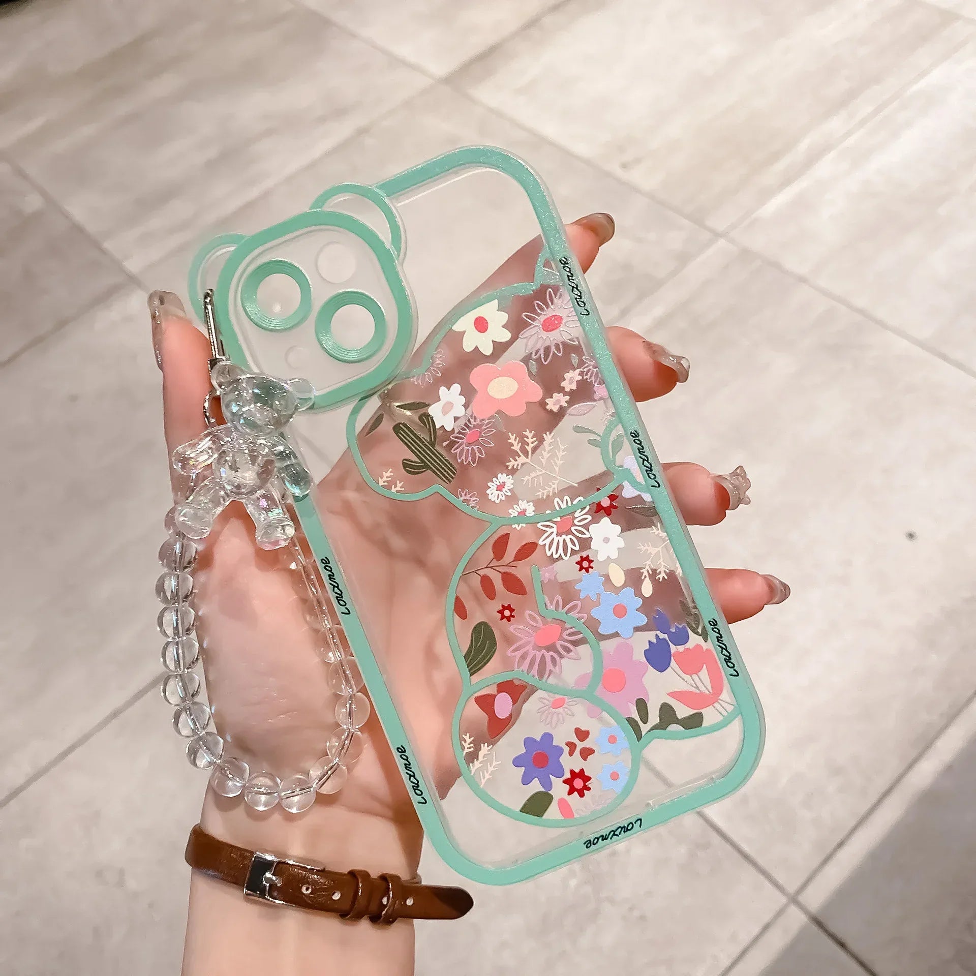 New iPhone Case Hanging Chain Cute Floral Bear - Viexta