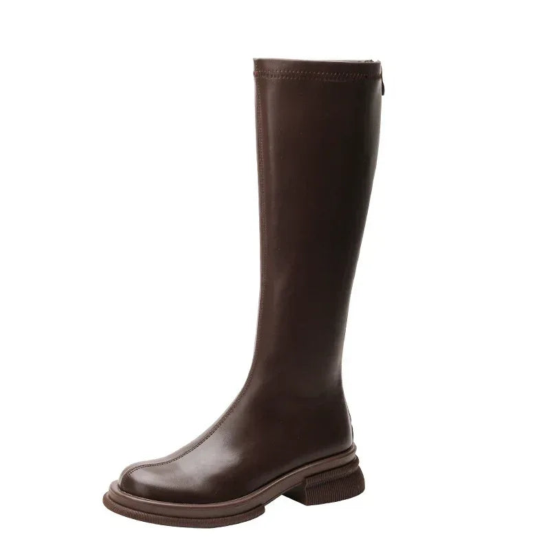 British Round Toe Solid Color Short Boots - Viexta