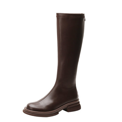 British Round Toe Solid Color Short Boots