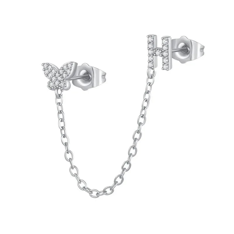 Women's Zircon Butterfly Alphabet One Piece Stud Earrings - Viexta