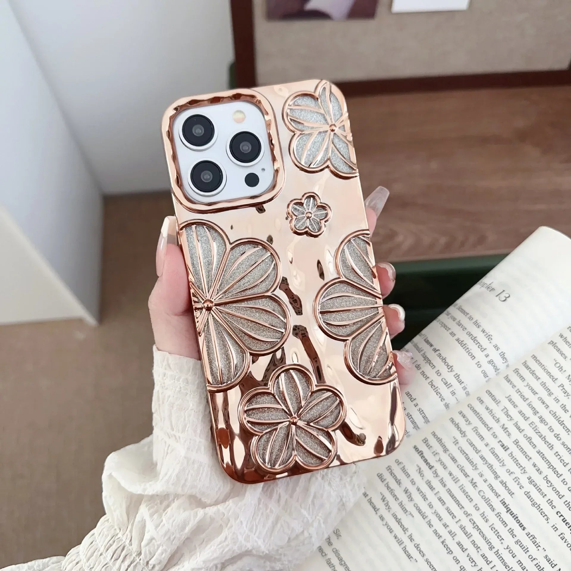 Electroplating Pleated Flower iPhone Case - Viexta