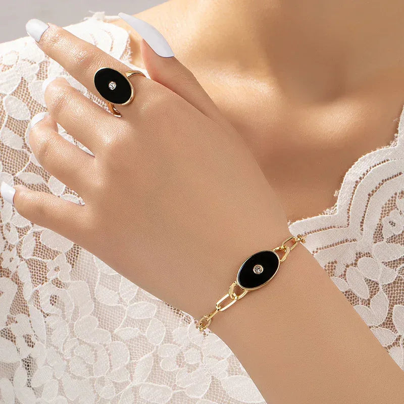 Rose Flower Dripping Oil Bracelet Ring Suit - Viexta