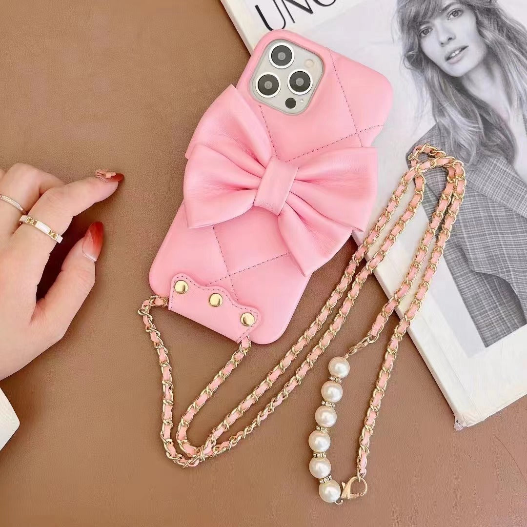 Butterfly Leather Crossbody Pearl iPhone Case