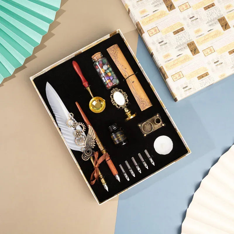 Vintage Feather pen & mirror gift hamper - Viexta
