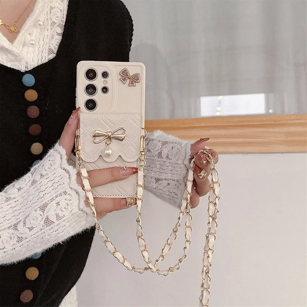 Pearl Butterfly Rhombus Card Holder Samsung Phone Case - Viexta