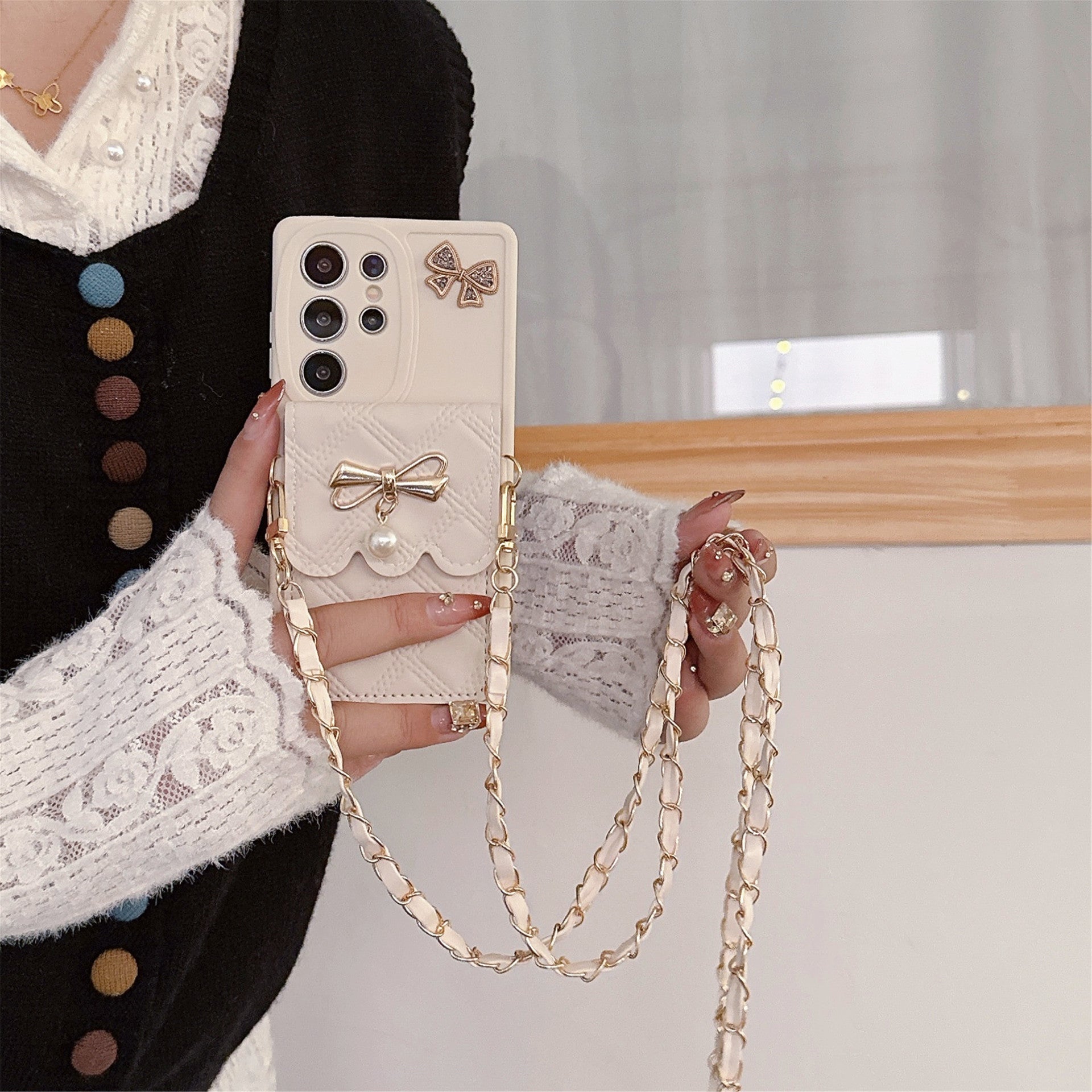 Pearl Butterfly Rhombus Card Holder Samsung Phone Case