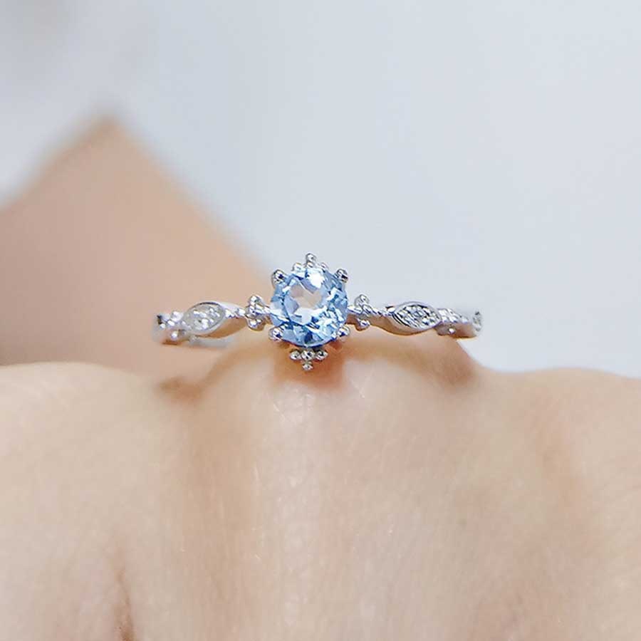 Zircon Personalized Aquamarine Ring