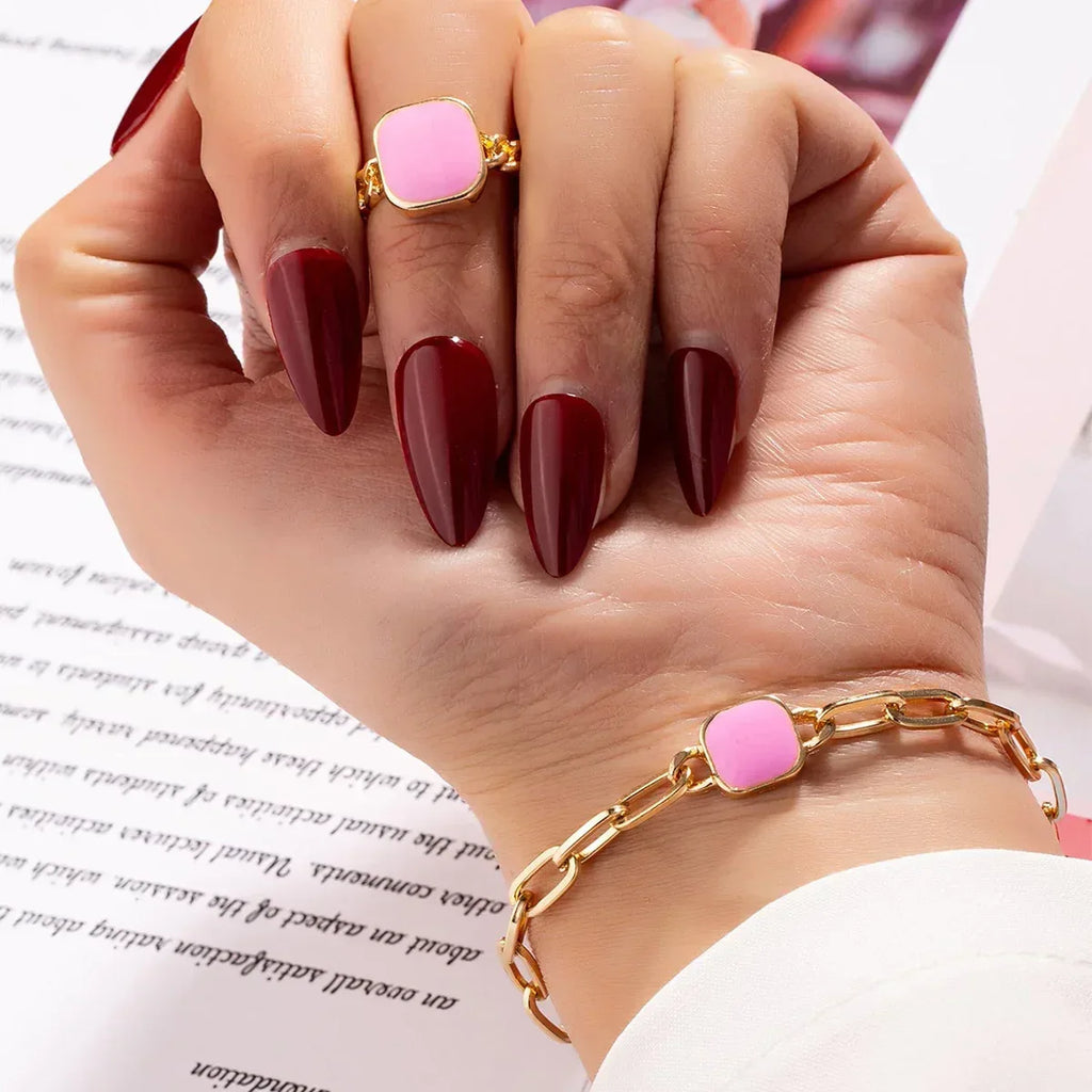 Rose Flower Dripping Oil Bracelet Ring Suit - Viexta