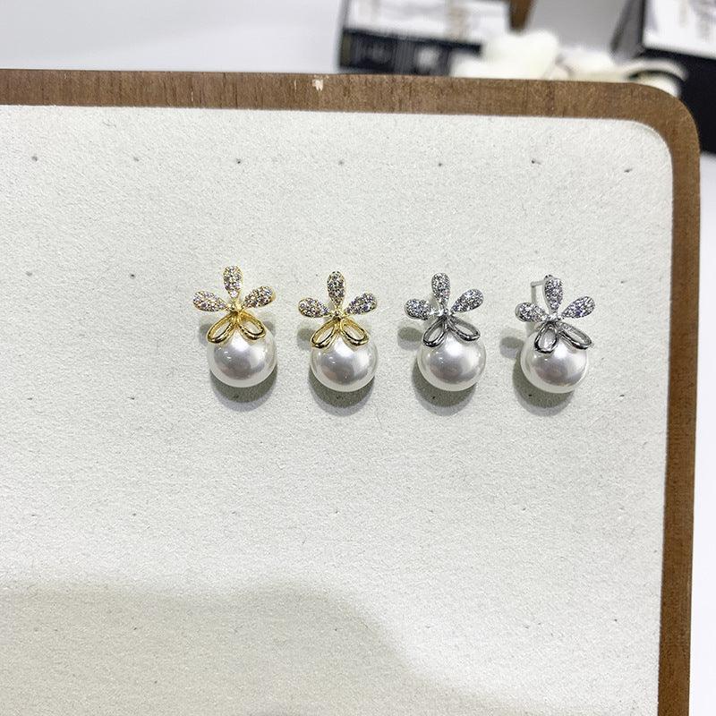 Pearl Flower High-end Small Fragrance Earrings - Viexta