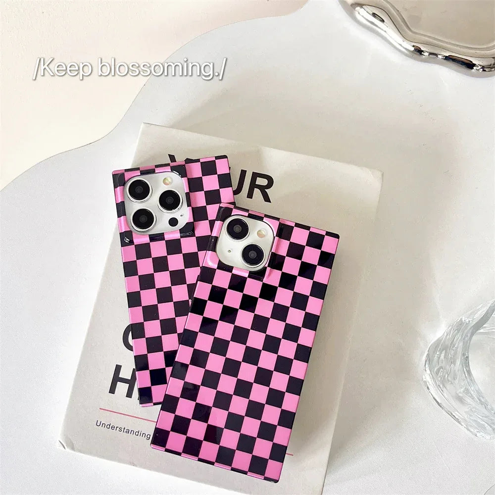 black-chessboard-grid-iphone-case - Viexta