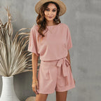 Short-sleeved Lace-up Jumpsuit - Viexta