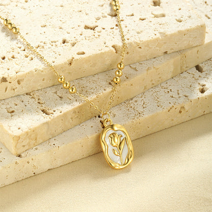 Rose White Shell Pendant Neckpiece