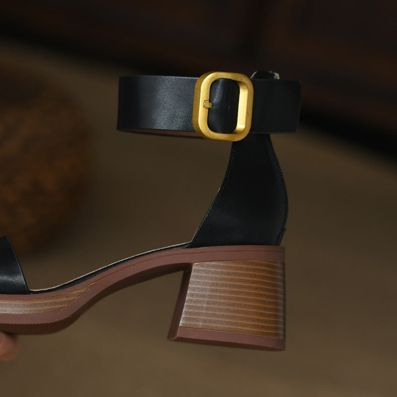British Retro Strap Chunky Heel