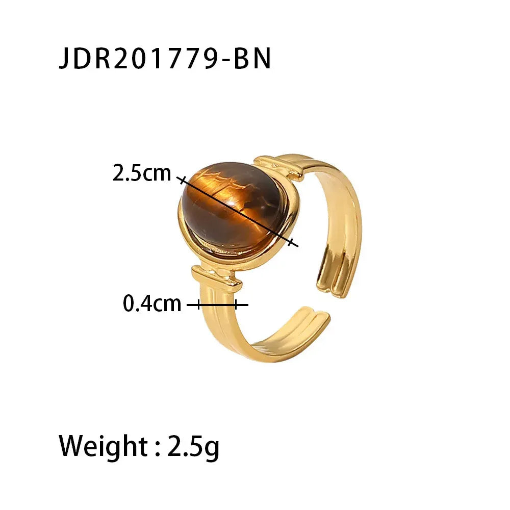 natural-gemstone-titanium-steel-open-end-ring - Viexta