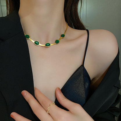 Green Stone Crystal Snake Chain