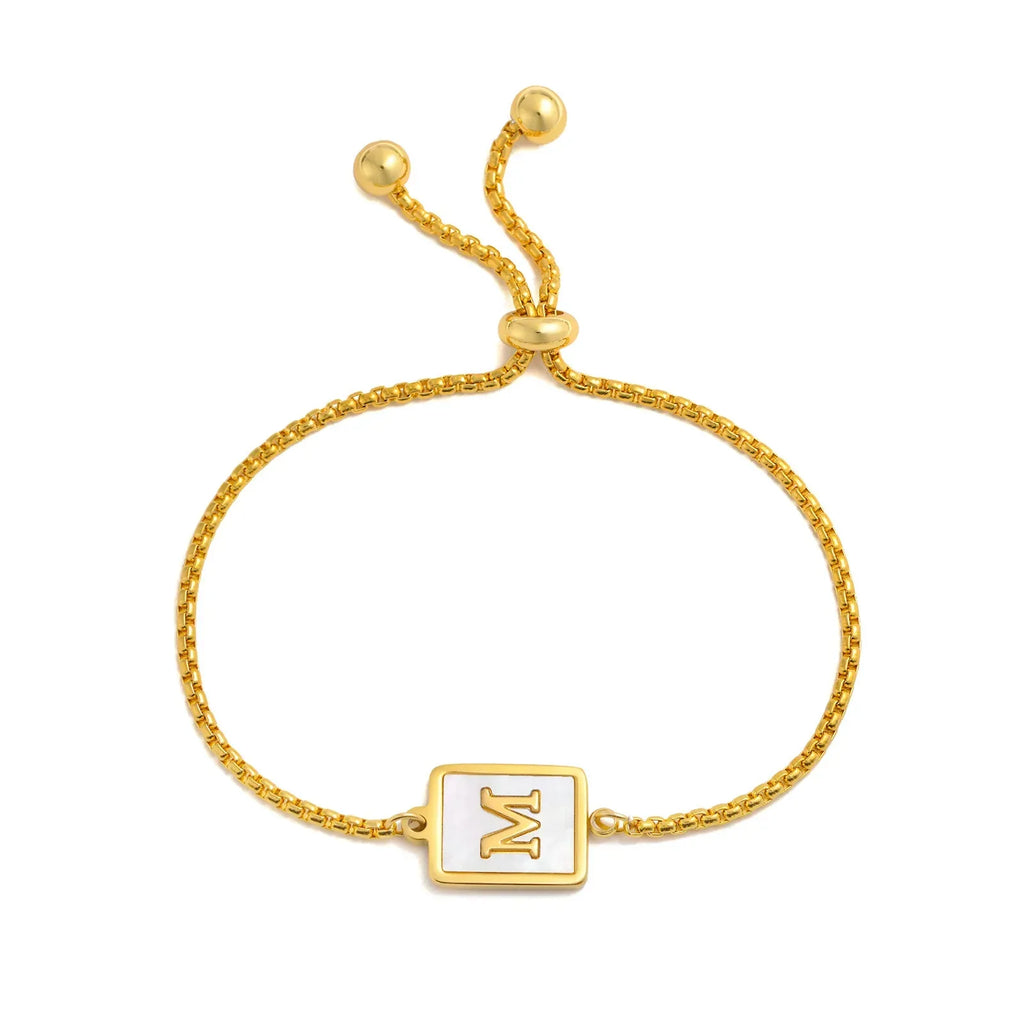 stainless-steel-english-letter-square-gold-bracelet - Viexta