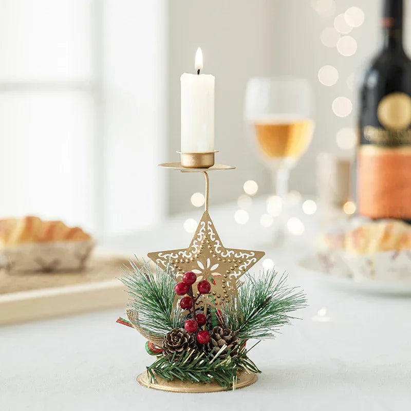 christmas-candlestick-golden-wrought-iron-window-decoration - Viexta